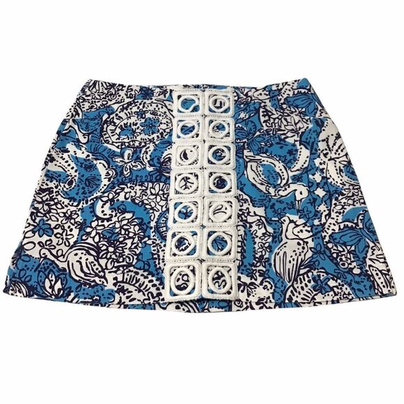 Lily Pulitzer Blue Skort Marigold Crochet Trim Size 6 - Picture 2 of 10